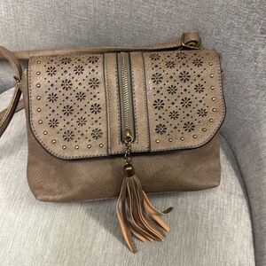 Brown Floral Cutout Shoulder Bag